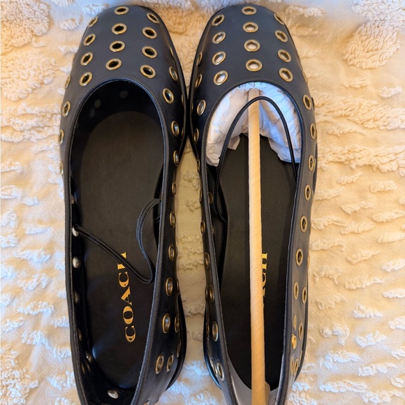 Coach Black Flats with Gold Accents - Picture 4 of 9